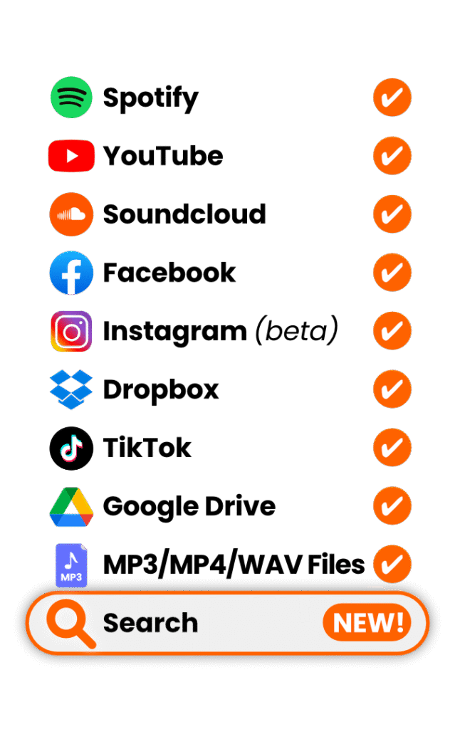 A checklist showing all the sources you can get instant quotes from in the new Tunescribers Smart Search.